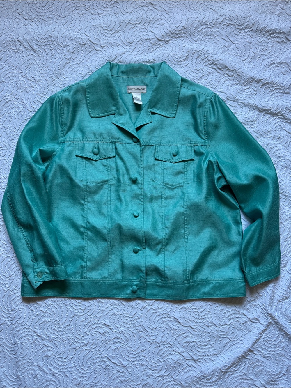 Teal Polyester Button-Front Jacket
